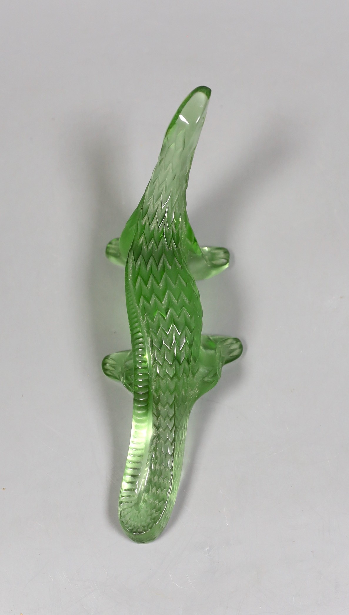 A Lalique green glass salamander, 18cm long